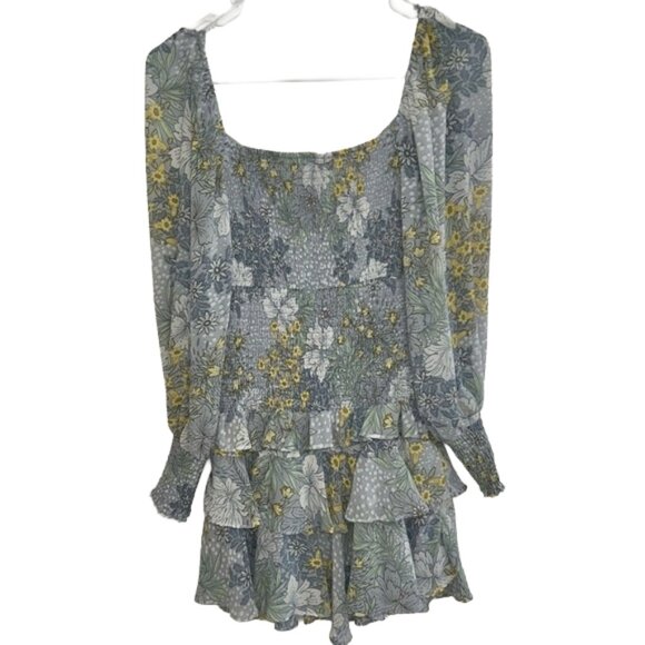 ASTR The Label Marietta Mini Dress Sky Blue Floral Ruffle Long Sleeve smocked XS - Picture 9 of 12